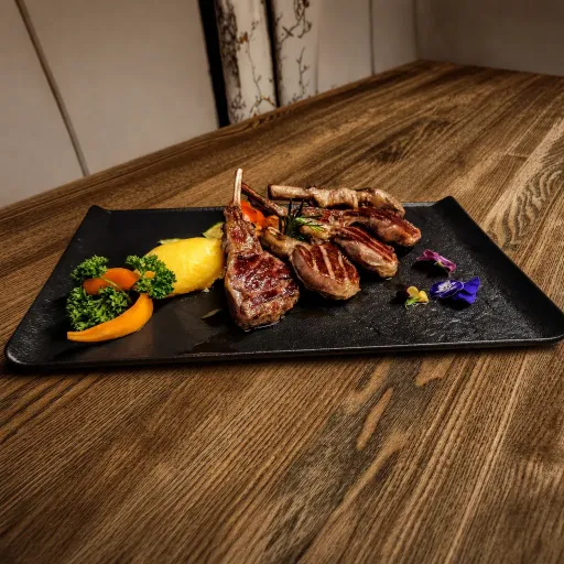 Gegrillte Lammkoteletts mit Gemüse und Polenta